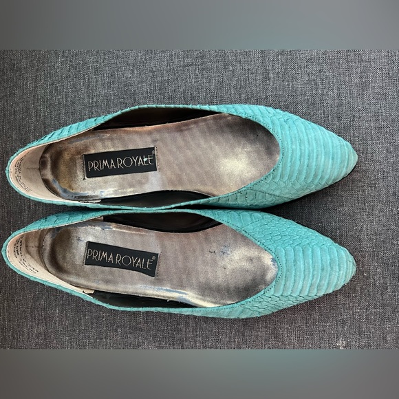 Vintage Prima Royale Teal Reptile Skin Flats Size 8.5 - Picture 3 of 11